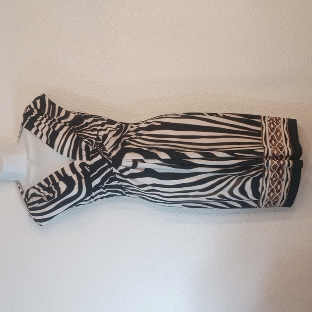 Cache zebra print metallic accent dress,